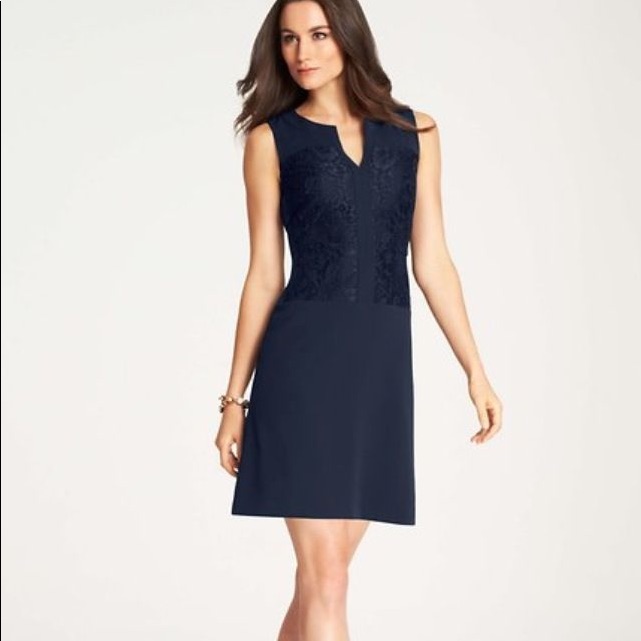 Ann Taylor Lace Bodice Sheath Dress Navy Blue Nwt